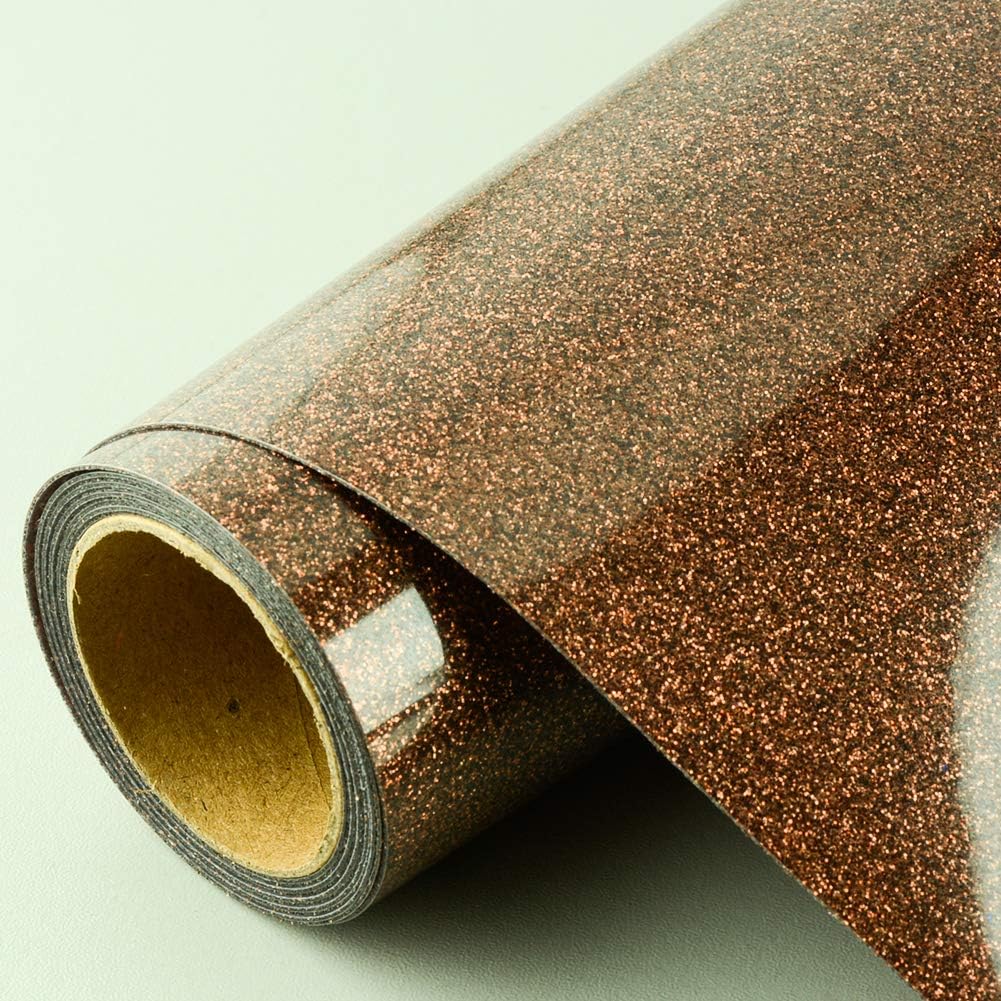 Brown Glitter HTV Heat Transfer Vinyl, 10 Inch X 5 Feet Iron on Vinyl Rolls for Garment T-Shirt, Compatible with