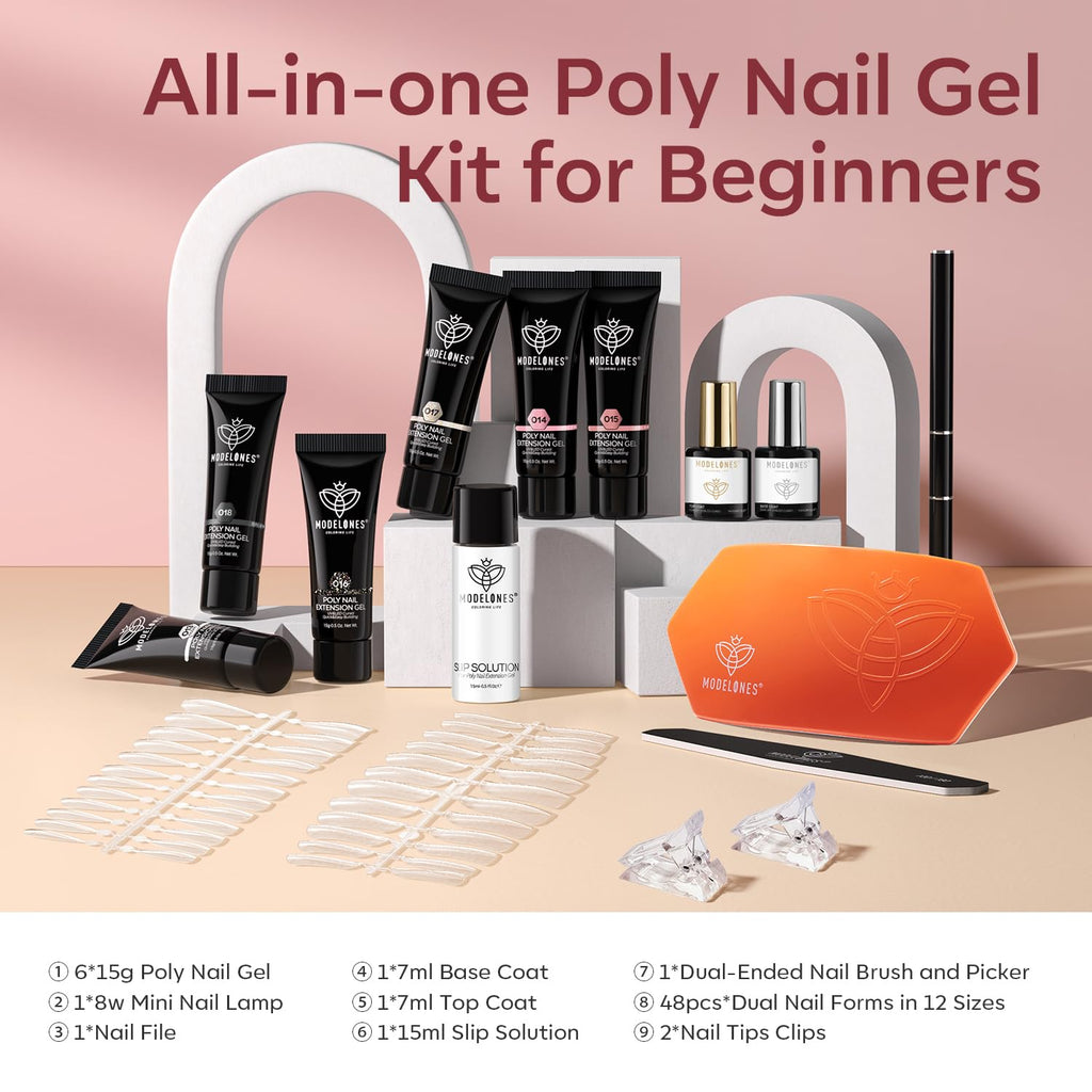 Poly Gel Nail Kit 6 Colors with 8W Nail Lamp Poly Extension Gel
