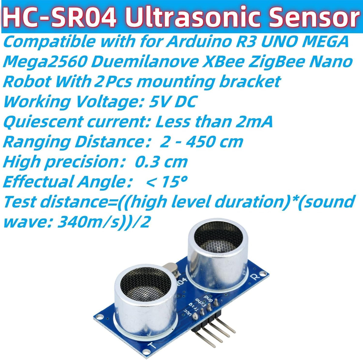 2 Pcs HC-SR04 Ultrasonic Sensor Module with Mounting Bracket