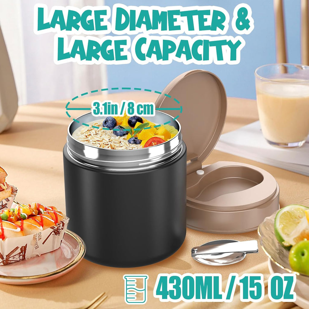 Thermo for Hot Food Kids - 15.2oz with Folding Spoon and Silicone handle | Leak Proof Insulated Food Jar, Soup
