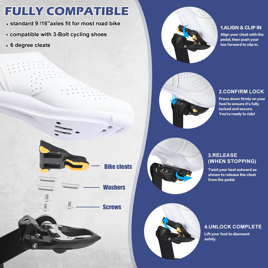 Road Bike Clipless Pedals Compatible with SPD-SL Cleats, 9/16-Inch