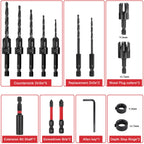 15 Pcs Wood Countersink Drill Bit Set with Depth Stop Storage Case