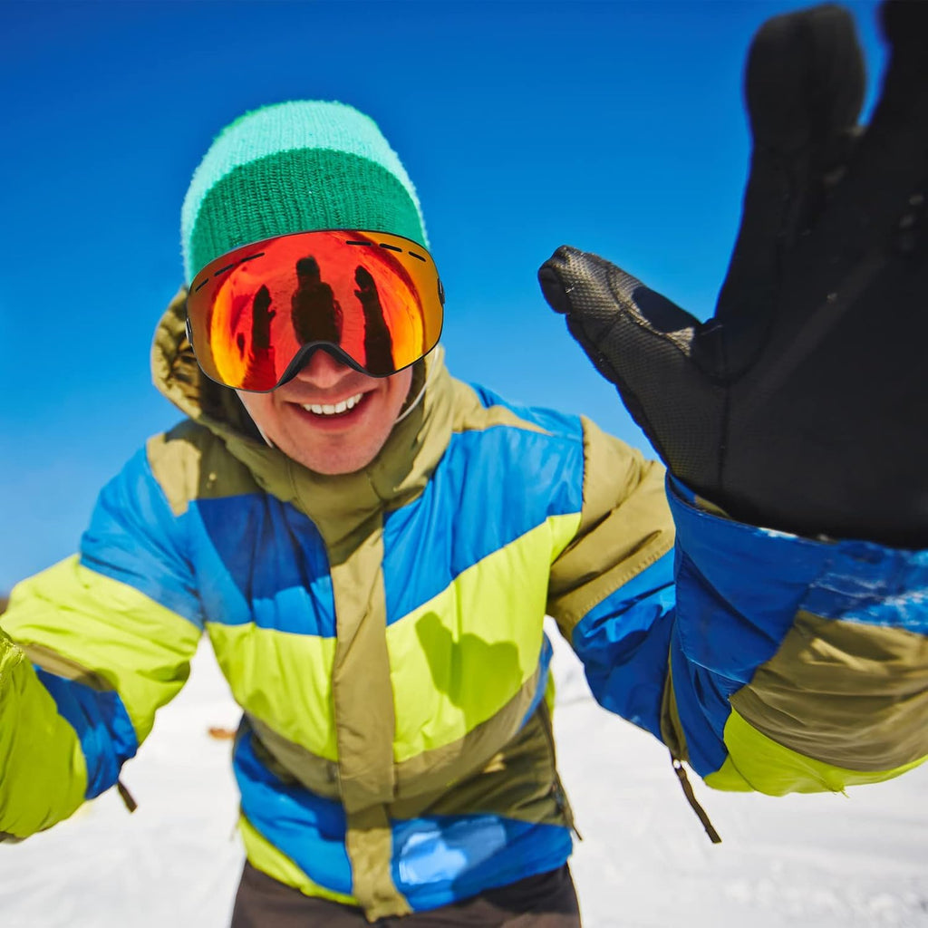 Snowboard Ski Goggles Men Women Youth, Anti Fog OTG Winter Snow Goggles Spherical Detachable Lens