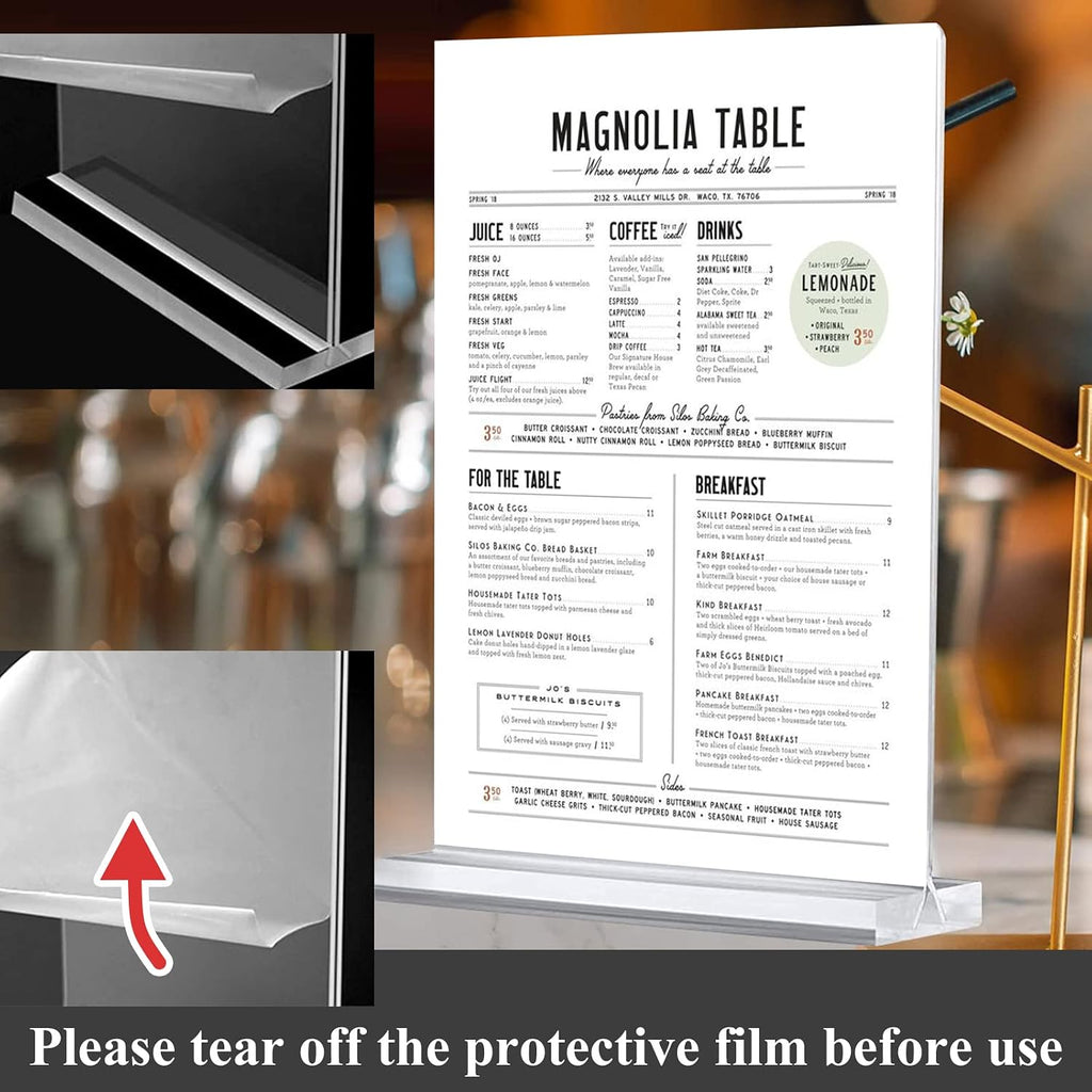 Acrylic Sign Holder 8.5 x 11, Double Sided Clear Acrylic Display Table Signs Stand, T Shape Flyer Holder Plastic for