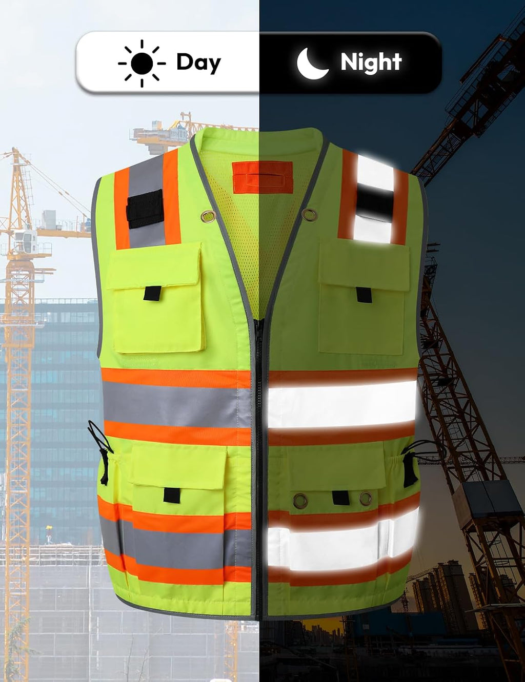 Safety Vest, Construction Surveyor Vest for Men Women, Hi Vis | Class 2 High Visibility Vests with Pockets, ANSI/ISEA
