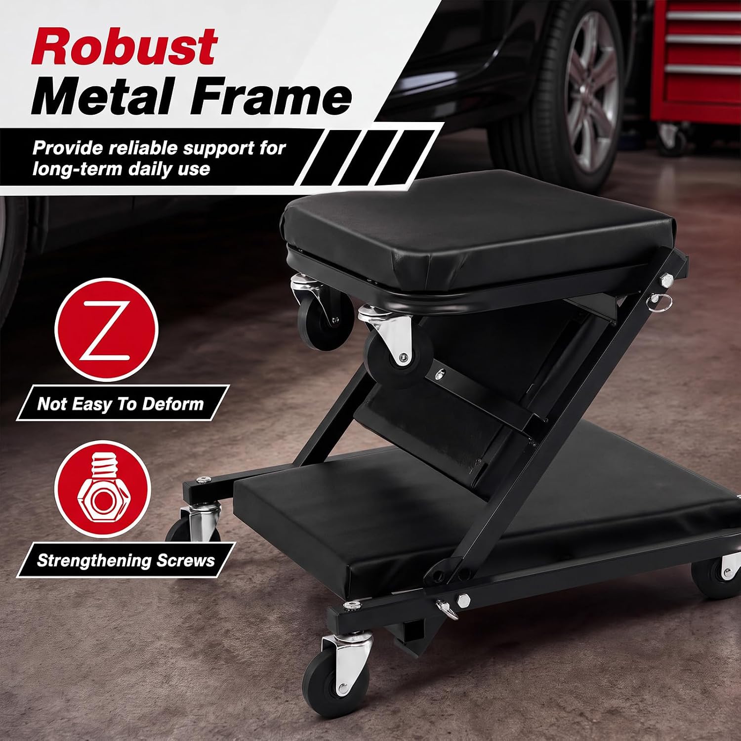 36" 3-in-1 Folding Z Mechanic Creeper with 6 Swivel Wheels, Black