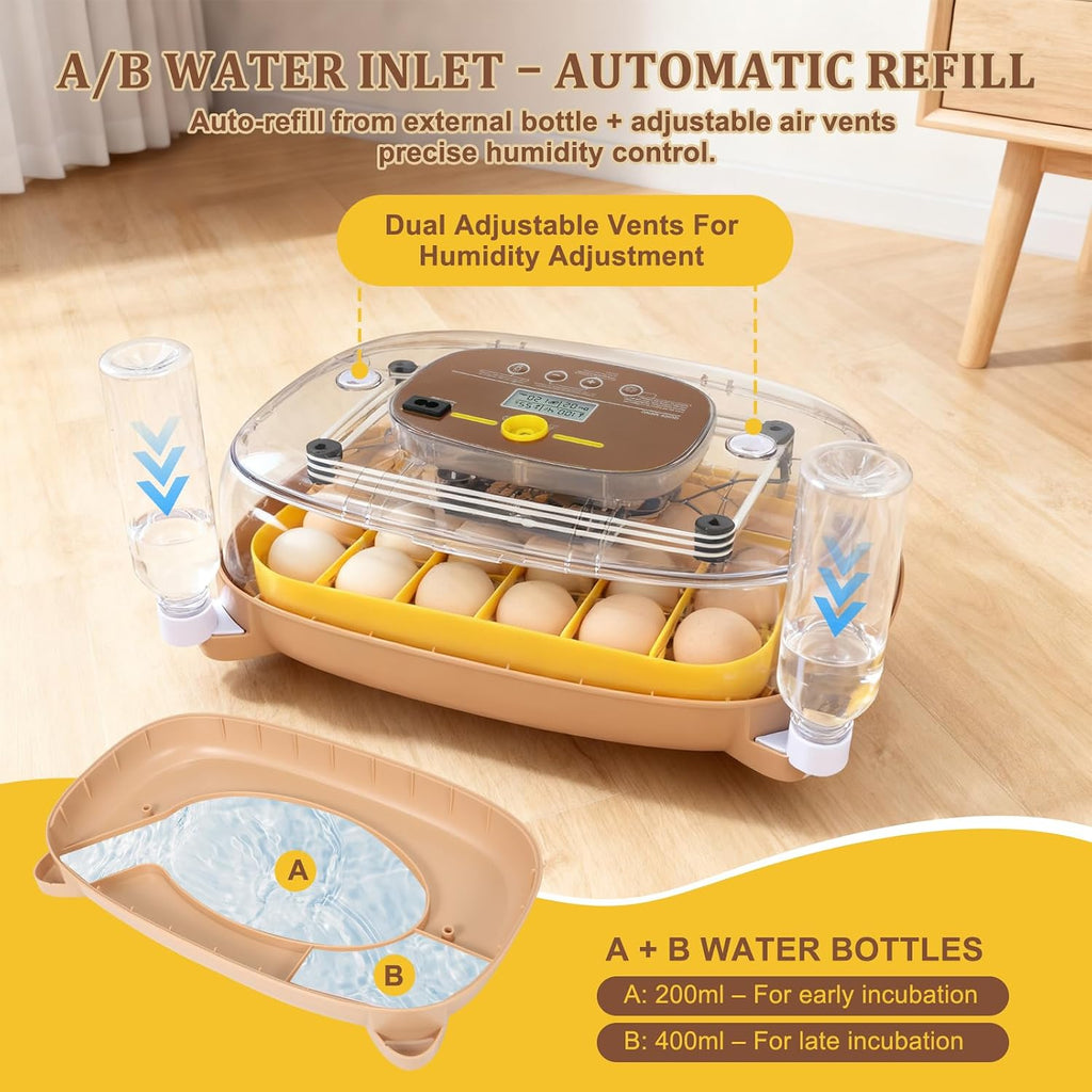 Gen III - 24 Egg Automatic Incubator, Stage-Based Adaptive Humidity with Auto-Refill, Stable Temp Control, Flexible