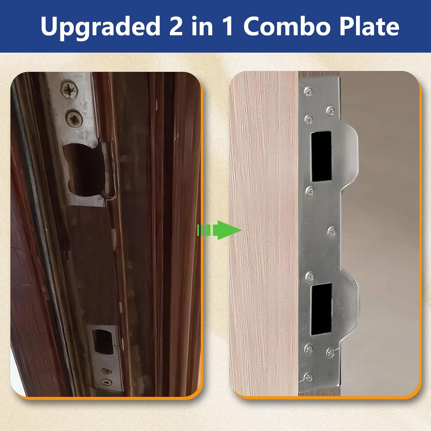 Door Strike Plate Reinforcement Plate, Front Door Strike Plate, Double Strike Plate for 5-1/2 in. Hole Centers, Heavy