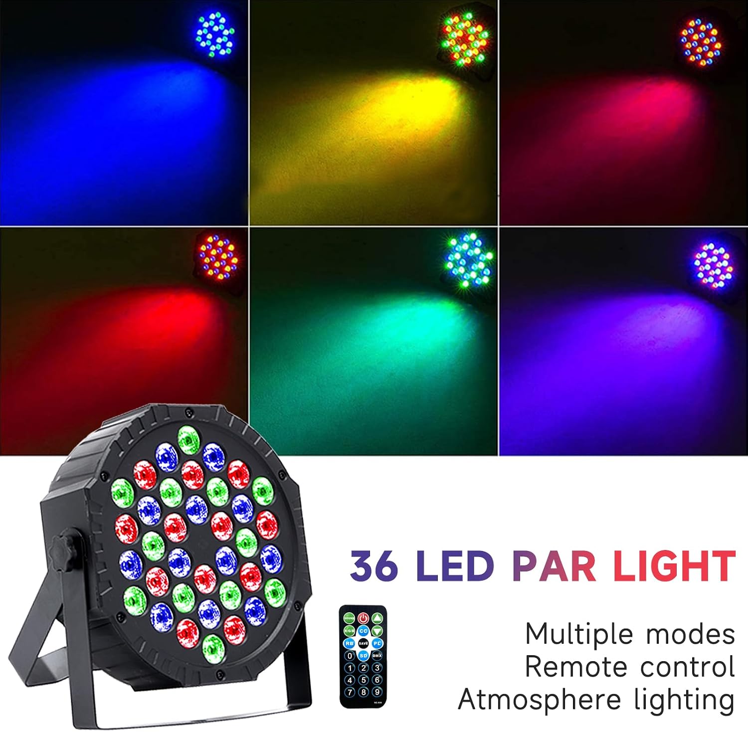 36W RGB LED Stage Lights 4 Pack, DMX512 DJ Par Lights with Sound Activated & Remote, Uplights Indoor Kit for Party