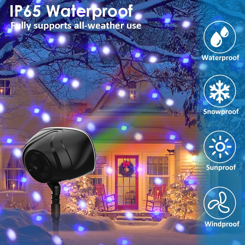 Halloween Projector Lights Outdoor, RGBW Christmas Snowfall Projector Light Rotating Falling Snow Projector with