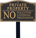 Private Property Sign for Yard, No Soliciting Loitering Trespassing Garden Plaque | 5.75" x 9.5" Aluminum Plaque with
