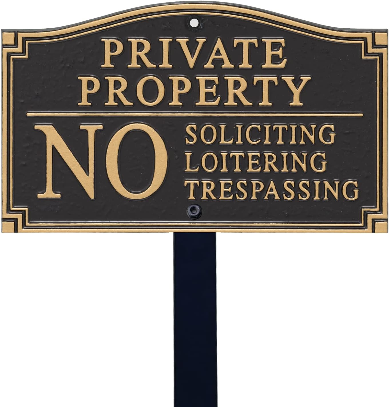 Private Property Sign for Yard, No Soliciting Loitering Trespassing Garden Plaque | 5.75" x 9.5" Aluminum Plaque with