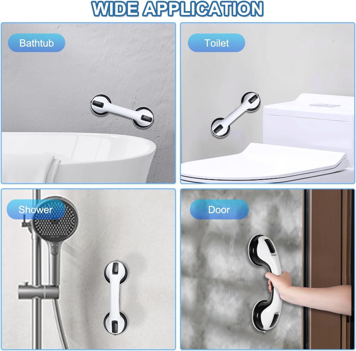 Grab Bars for Bathtubs and Showers, 2 Pack Shower Handle 12 Inch Strong Suction Shower Bar, Safety Bars for Shower