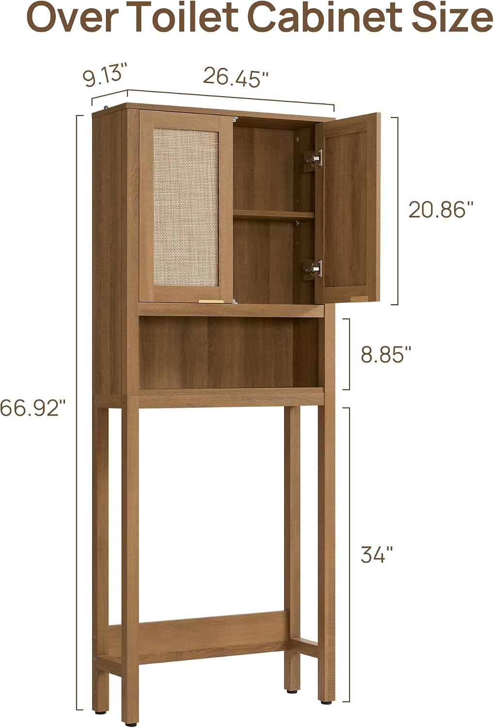Over the Toilet Storage Cabinet, Rattan Door Bathroom Organizer | Freestanding Bathroom Organizer with Adjustable