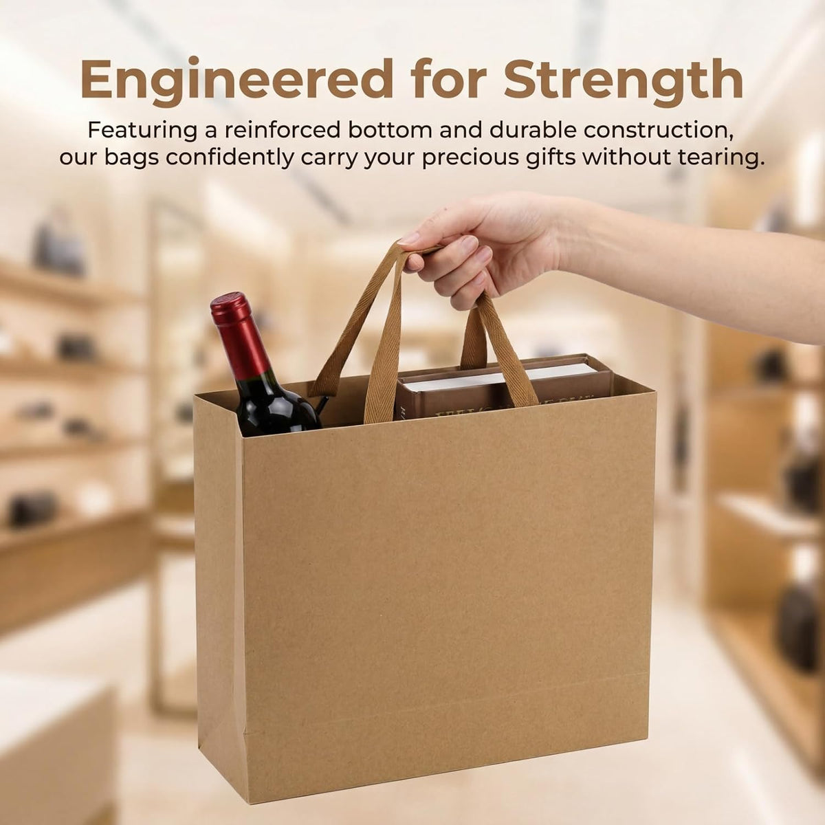45 Pieces Brown Gift Bags, Heavy Duty Kraft Paper Bags with Handle
