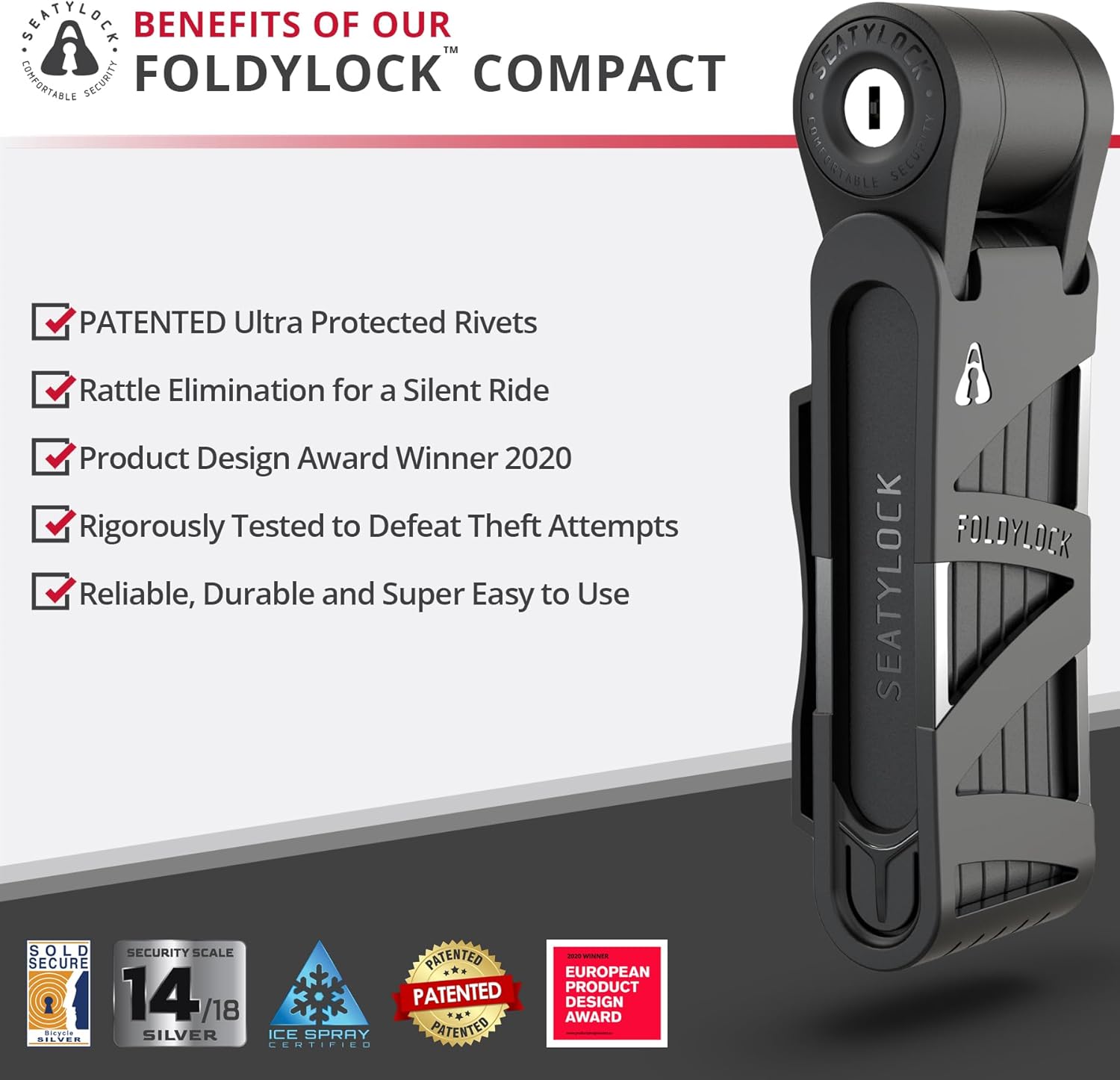 FoldyLock Compact Lightweight Patented Folding Bike Lock 33.5 in | Award Winning Smart Secure Guard High Security