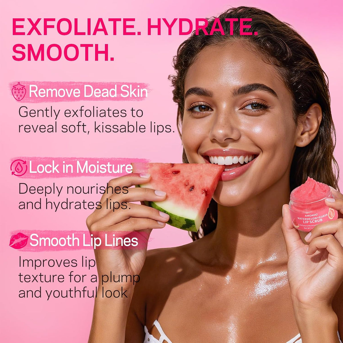 AMOADO Sugar Lip Scrub for Dark Lips – Exfoliating Lip Scrub for Smooth & Soft Lips with Watermelon & Guava, Lip