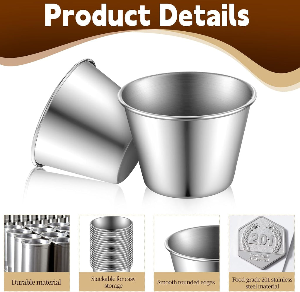 50 Pcs 2.5oz Stainless Steel Dipping Sauce Cup Mini Dip Bowls