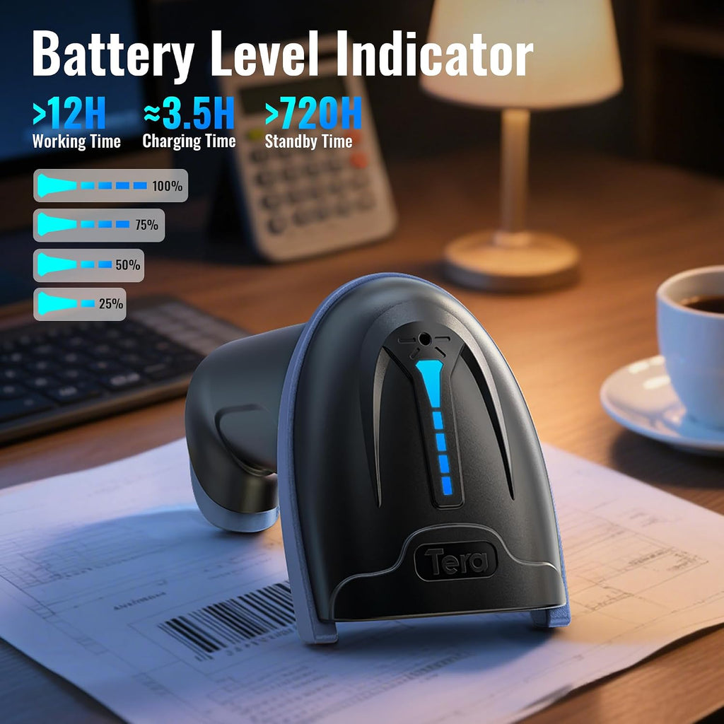 Barcode Scanner with Battery Indicator: 2D Wireless, D5100, Blue | USB Wired, 2.4G Wireless, 2200mAh Battery, 1D 2D