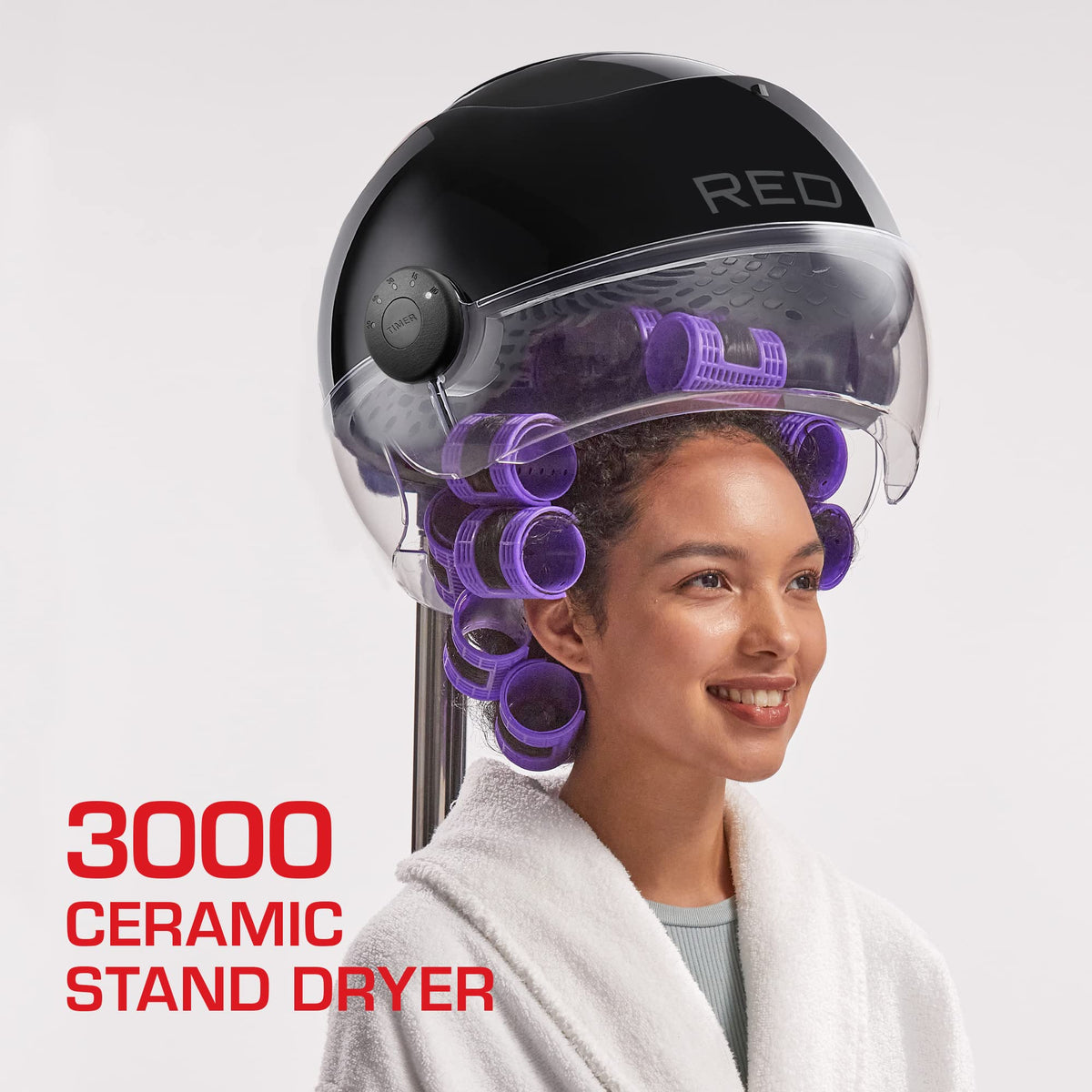 3000 Ceramic Stand Hood Dryer with Digital Timer, Adjustable Height, 360° Wheels, 3 Temp Settings, Quick Drying