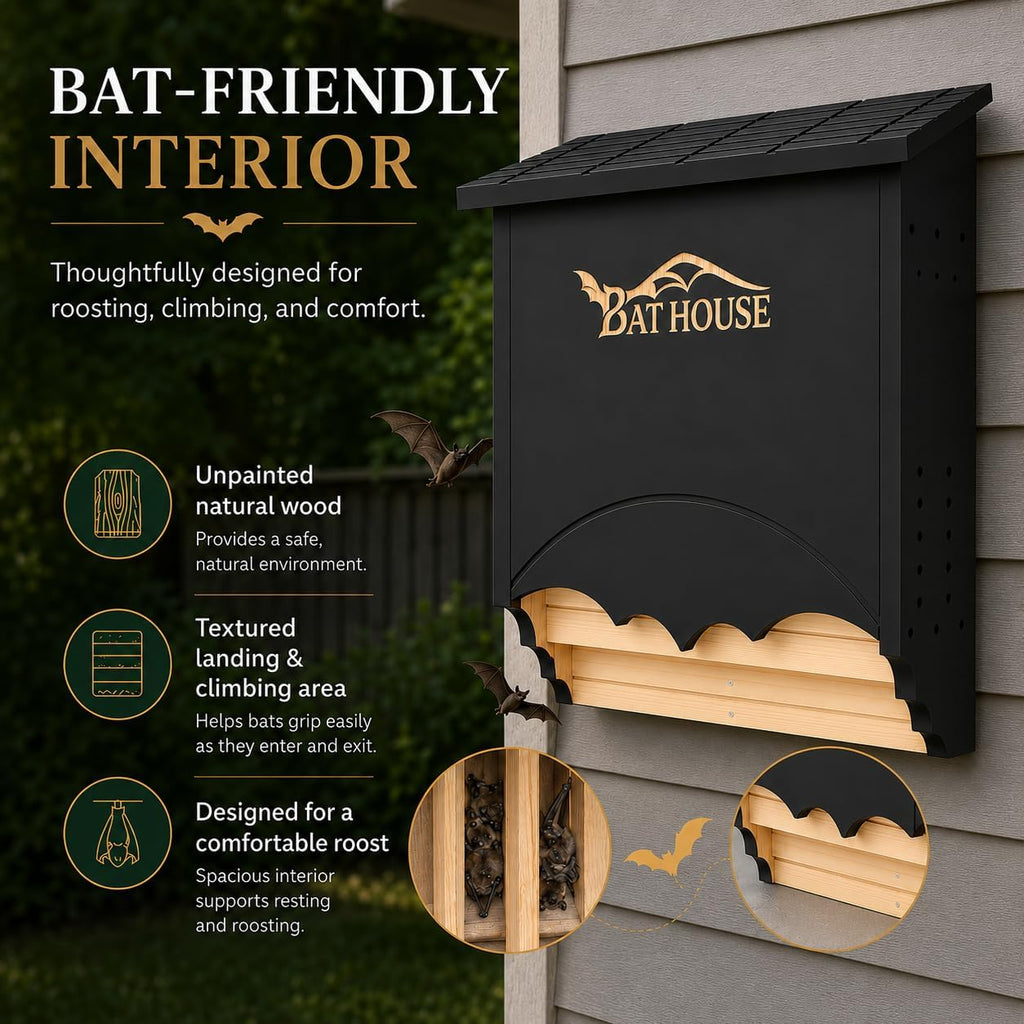 Bat Houses for Outdoors, 2-Chamber Bat Box with Tree & Wall Mount Kit