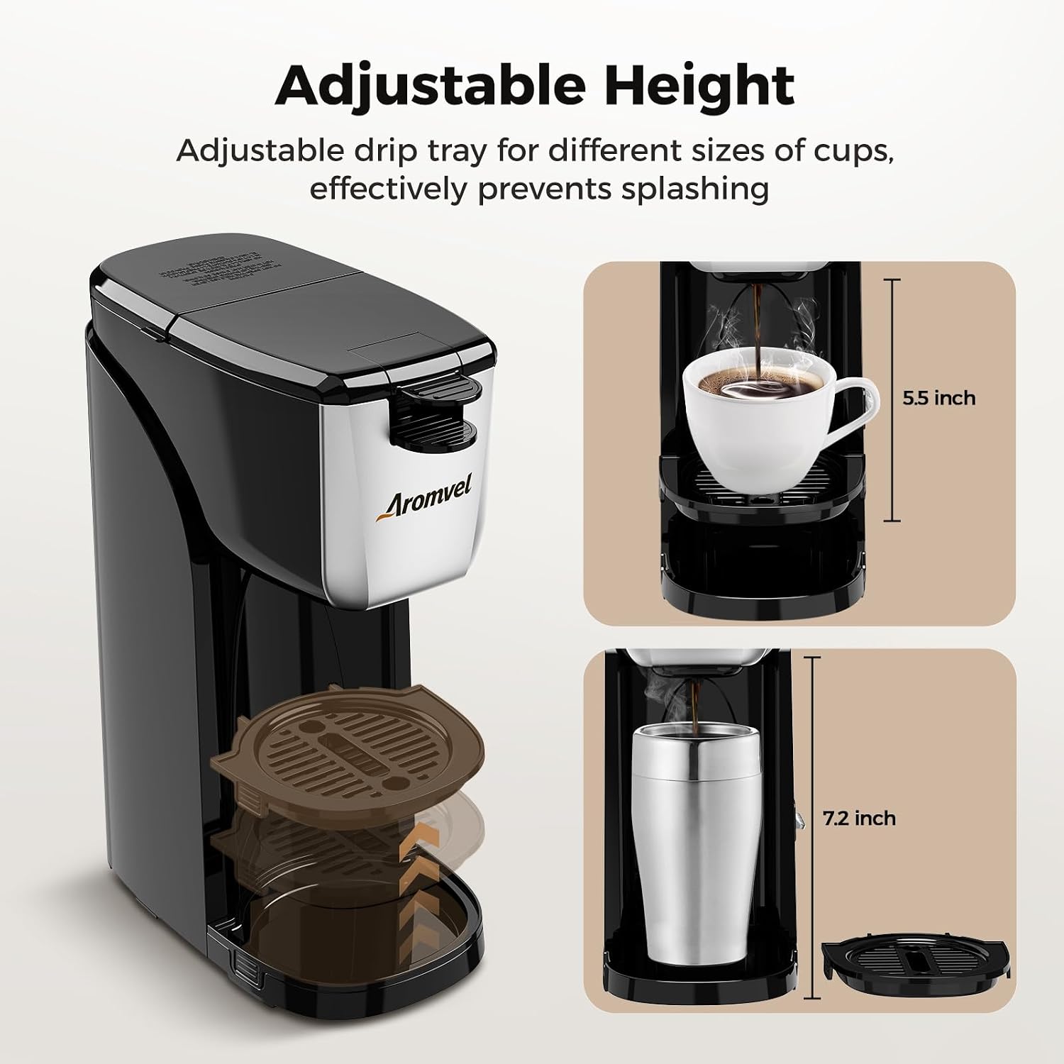2-in-1 Single Serve Coffee Maker for K Cup Pods & Ground Coffee | 6 to 14 oz Brew Sizes, Adjustable Drip Tray for
