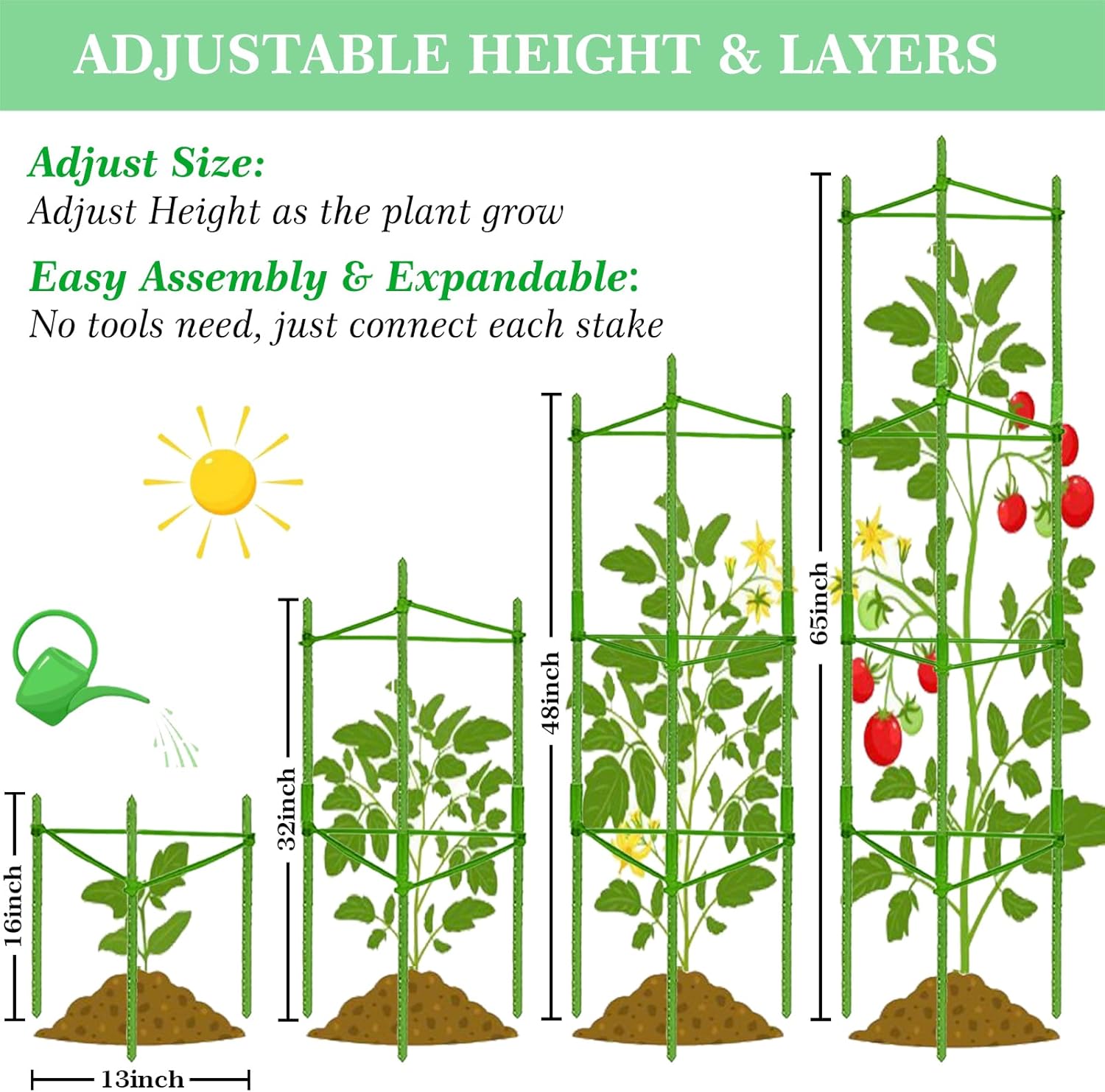 66Inch Tall Tomato Cage for Garden, 4Pack Plant Support Heavy-Duty Garden Stakes, Tomato Trellis for Potted Plants