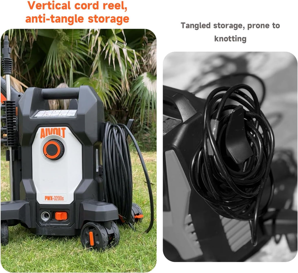 4800PSI Electric Pressure Washer, Electric Power Washer | Anti-Tipping 4-Wheel Design, 4 Nozzles, Foam Cannon, Spray