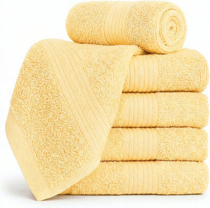 100% Cotton Washcloths 12x12 Inches, 600 GSM, Soft & Absorbent, Durable, Set of 5, Yellow