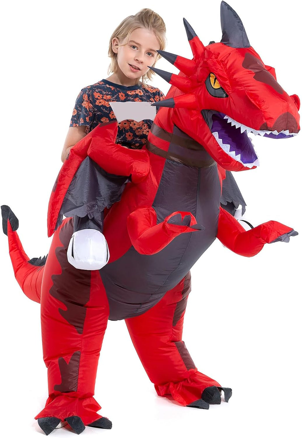Inflatable Toddler Child Dragon Costume, Blow up Rider Cosplay Boys Girls | 360 Degree Detailed 3D Design, Durable