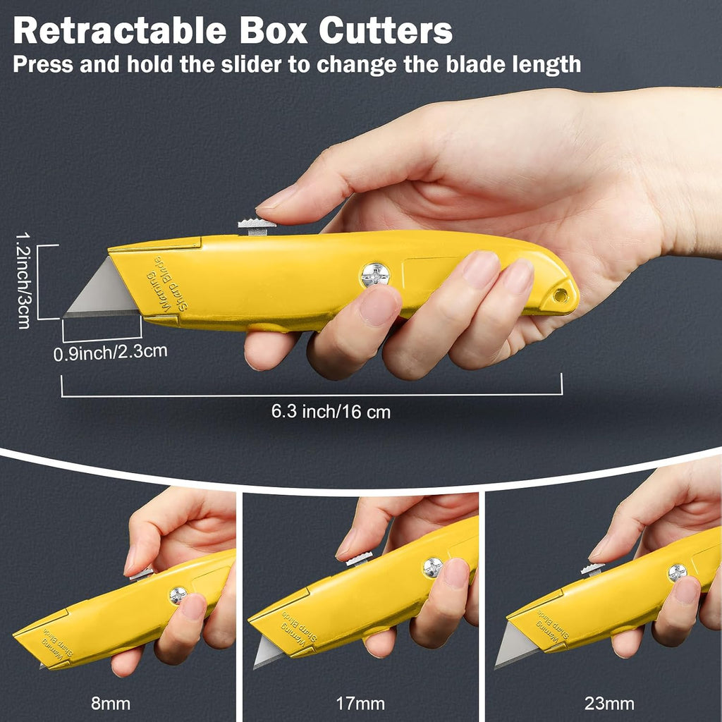 12 Pcs Box Cutter Utility Knife Retractable Bulk, Yellow