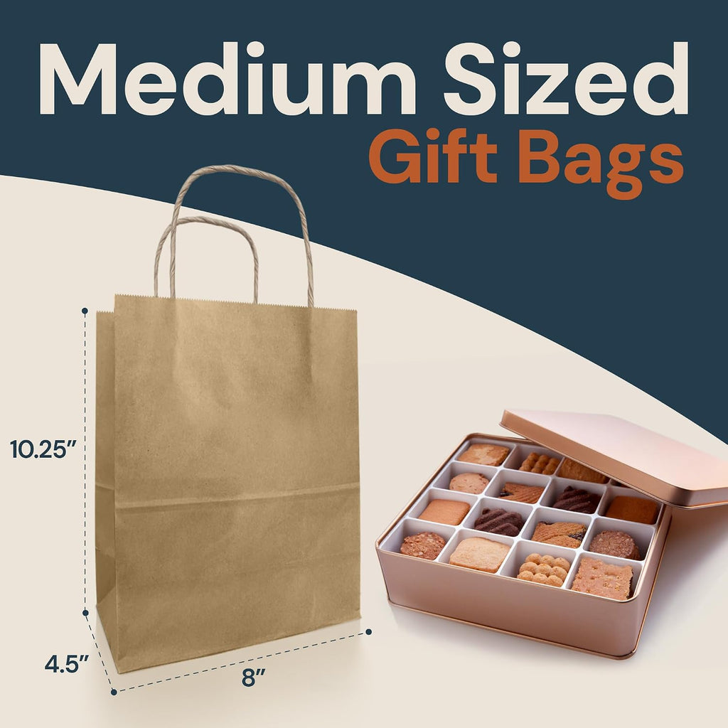Brown Paper Bags with Handles | 110 Pack Kraft Bulk