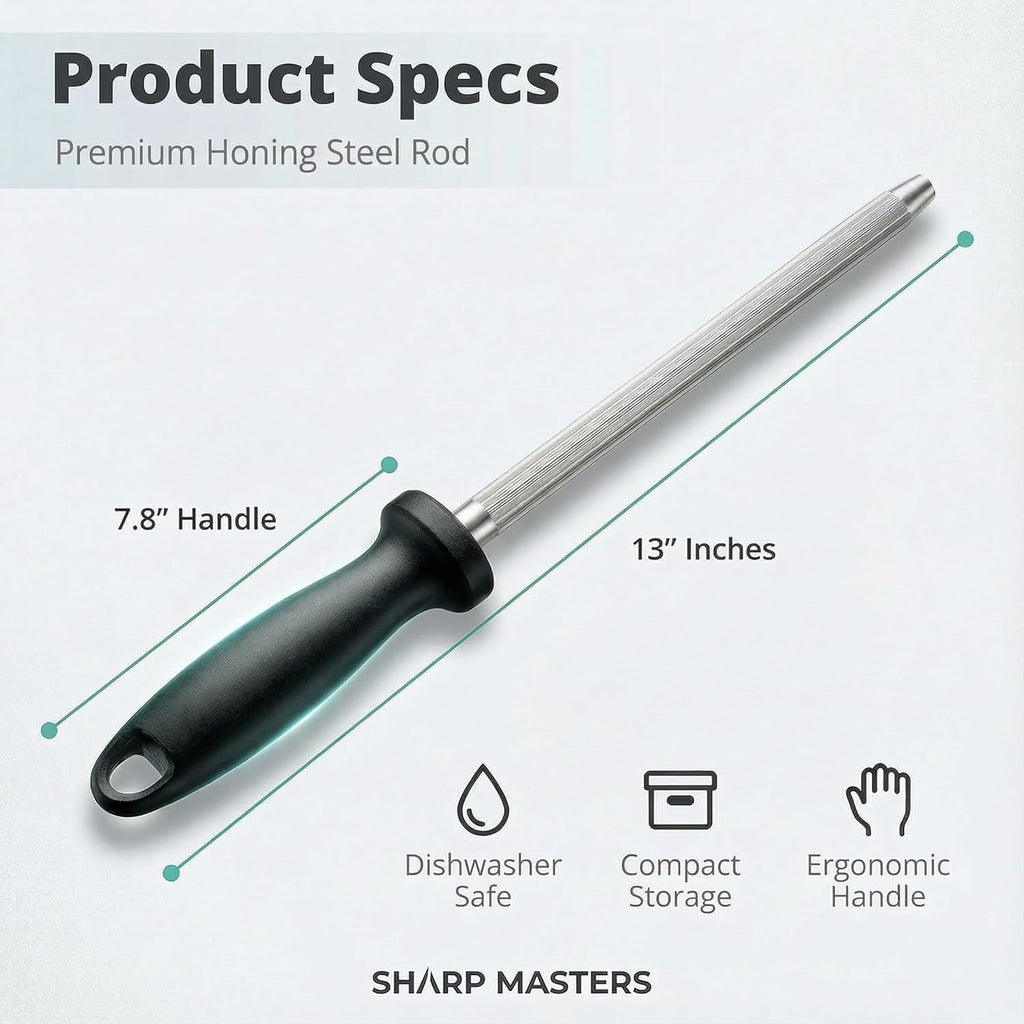 Knife Sharpener Rod, 13 Inch Carbon Steel Honing Steel for Kitchen Knives, Professional Magnetized Sharpening Stick