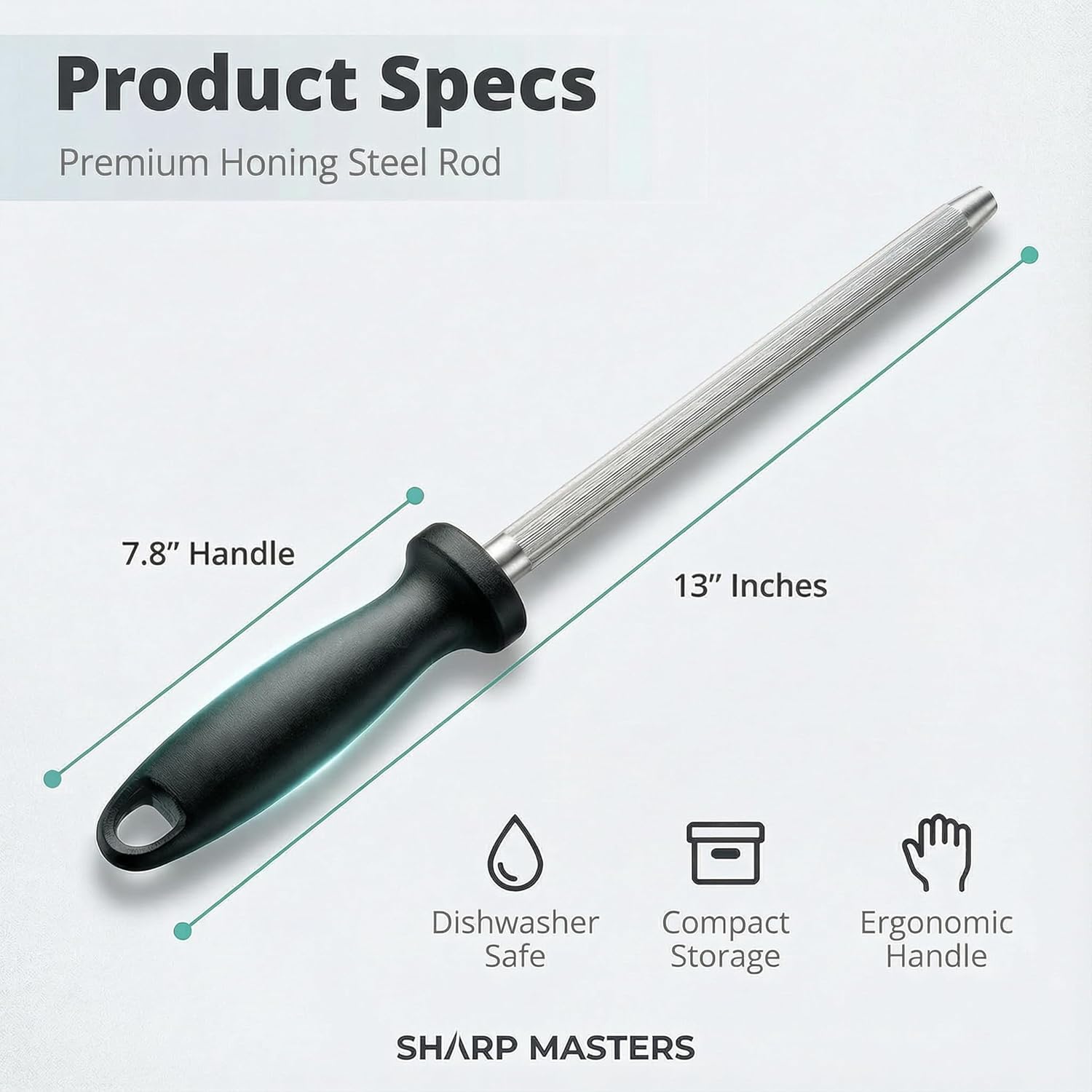 Knife Sharpener Rod, 13 Inch Carbon Steel Honing Steel for Kitchen Knives, Professional Magnetized Sharpening Stick