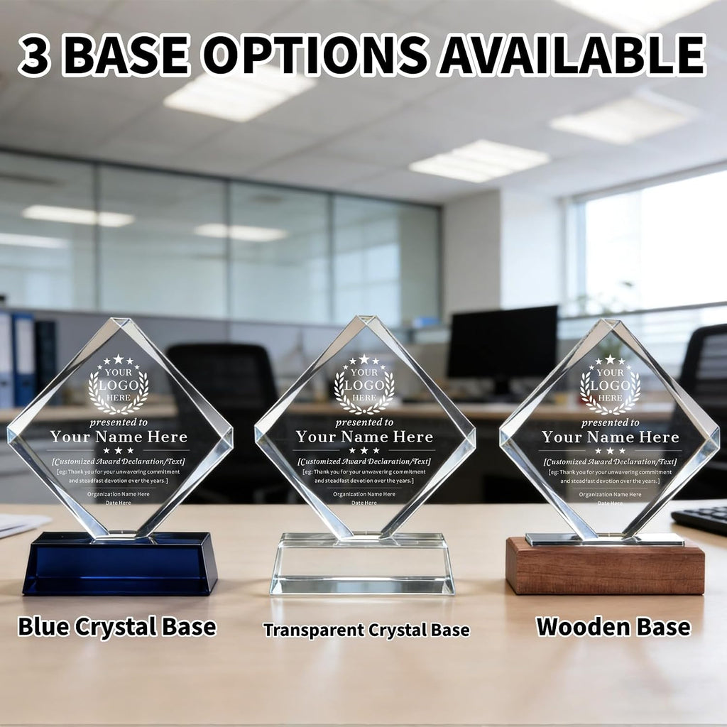 SHIP NEXT DAY, Personalized Crystal Award Trophy - Custom with Company Logo Text & Employee Name, Engraved Award for