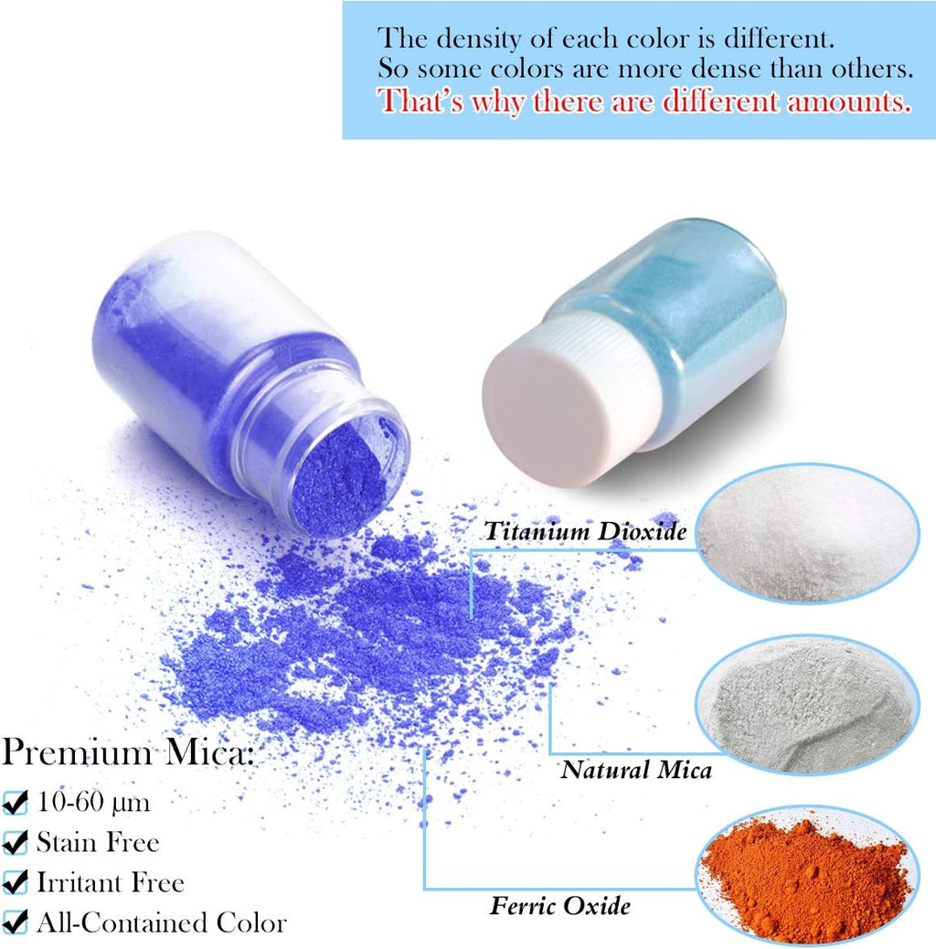 Mica Powder, 15 Colors for Resin, Soap Making, Candles and Slime Dye | 15 Shimmering Mica Colors for Resin, Soap