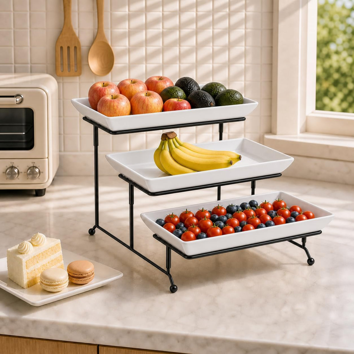 3 Tier Serving Trays, White Porcelain Serving Platters, 14 Inch