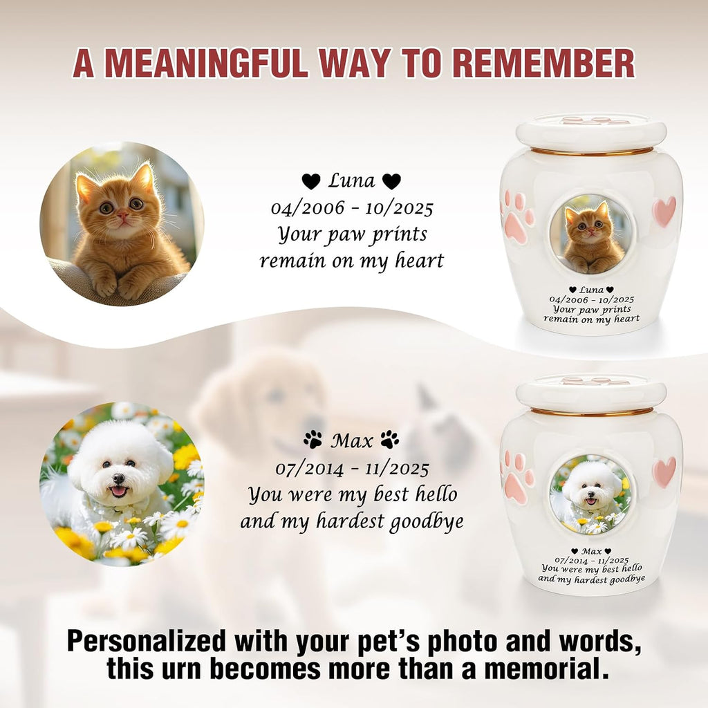 Customized Pet Urn for Dogs Cats Personalized 5.12 Inch Small Urn for Pet Ashes Cremation Keepsake Urns Ceramic