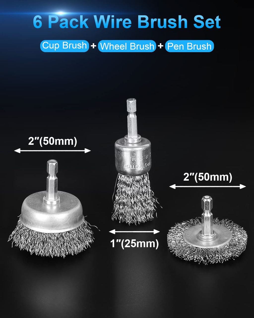 Rocaris 6 Pack Carbon Steel Wire Wheel Brush, Wire Brush for Drill