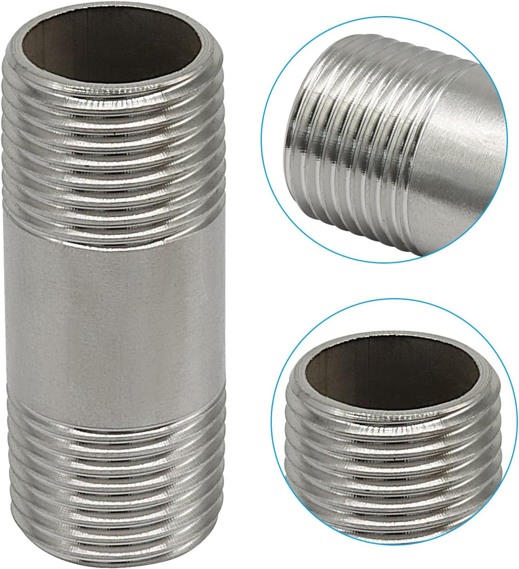 2" Stainless Steel Nipple Pipe Fitting, 1/2" NPT, 2 Pcs