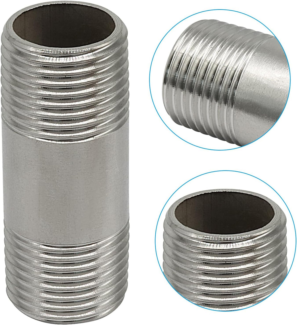 2" Stainless Steel Nipple Pipe Fitting, 1/2" NPT, 2 Pcs