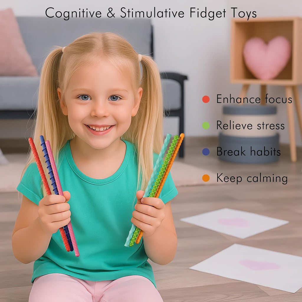 Sensory Fidget Toys for Kids Adults,6PCS Flexible Fidget Sticks for Stress Anxiety Autistic ADHD, Calm Down Travel