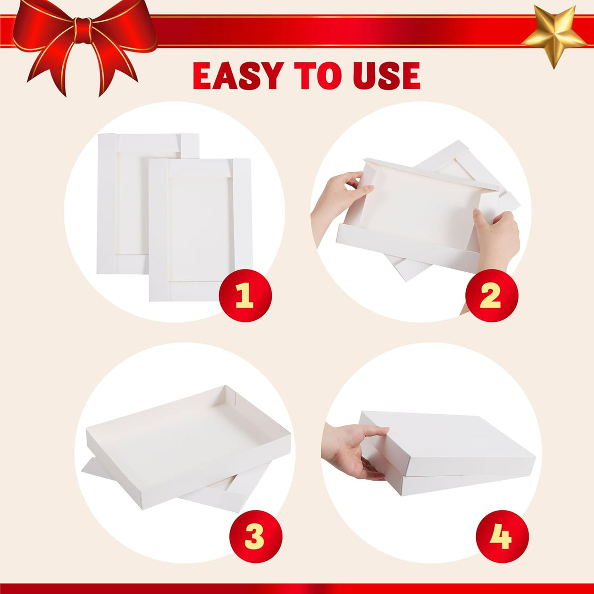12PCS Christmas White Gift Boxes with Lids for Presents, 4" Deep Large Shirt Robe Wrapping Box, 4 Different Sizes