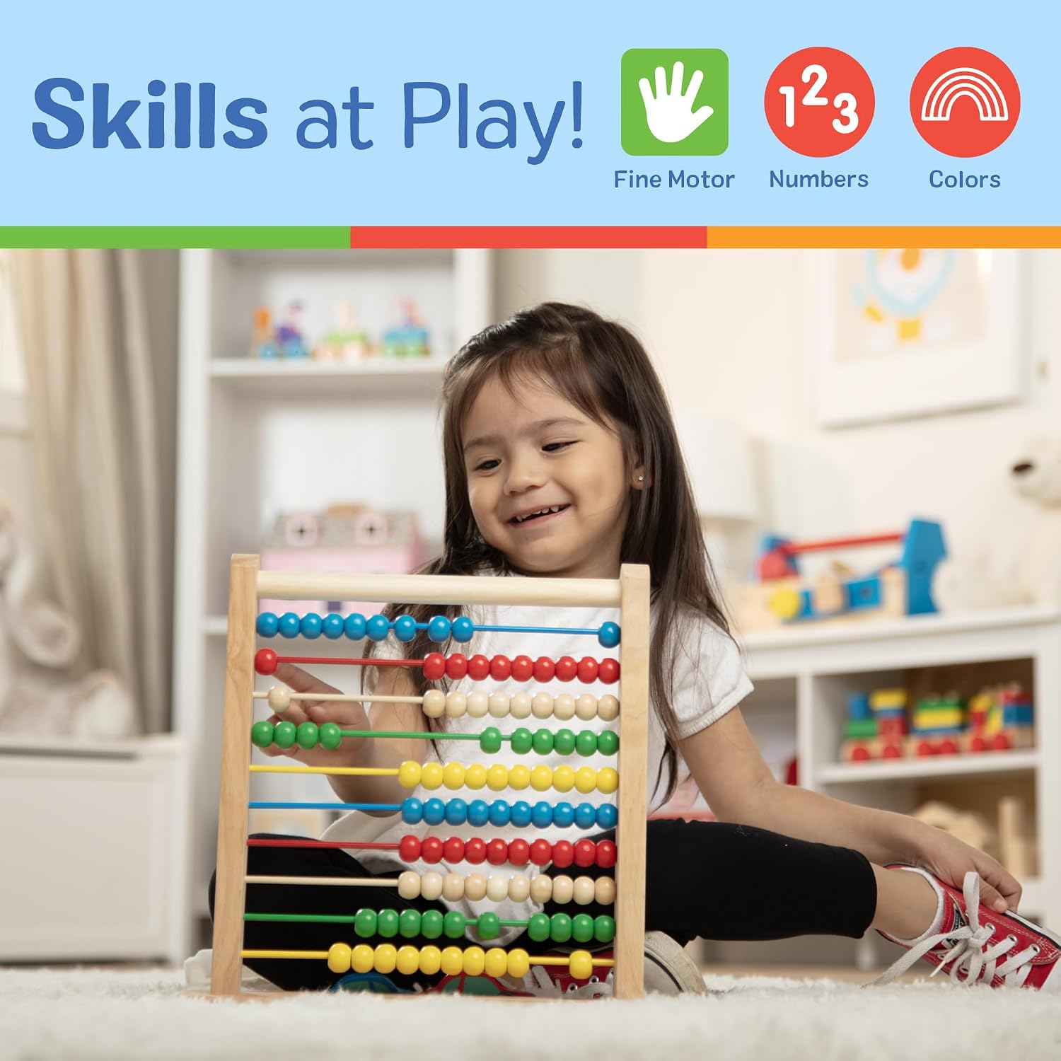 Melissa & Doug Abacus Classic Wooden Toy with 100 Beads - Preschool Learning Activities and Math Games for Kids