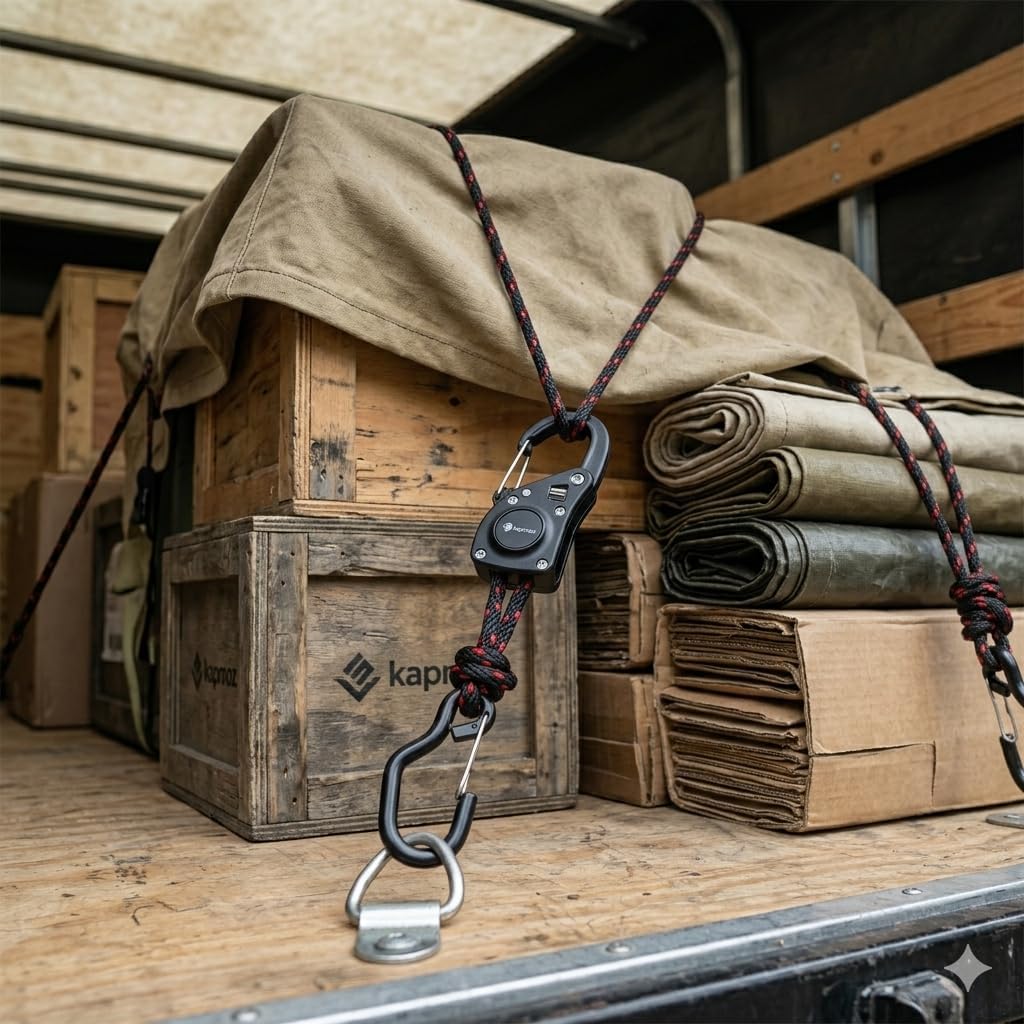 Heavy Duty Ratchet Tie Down Straps with Carabiner Hooks – Durable Adjustable Cargo Straps for Truck, Trailer