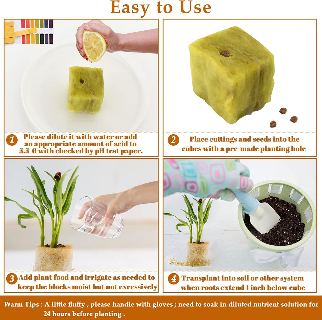 1 Inch Rockwool Cubes Seed Starter Plugs for Hydroponics, 200 Plugs | Promotes Germination Rate & Root Growth