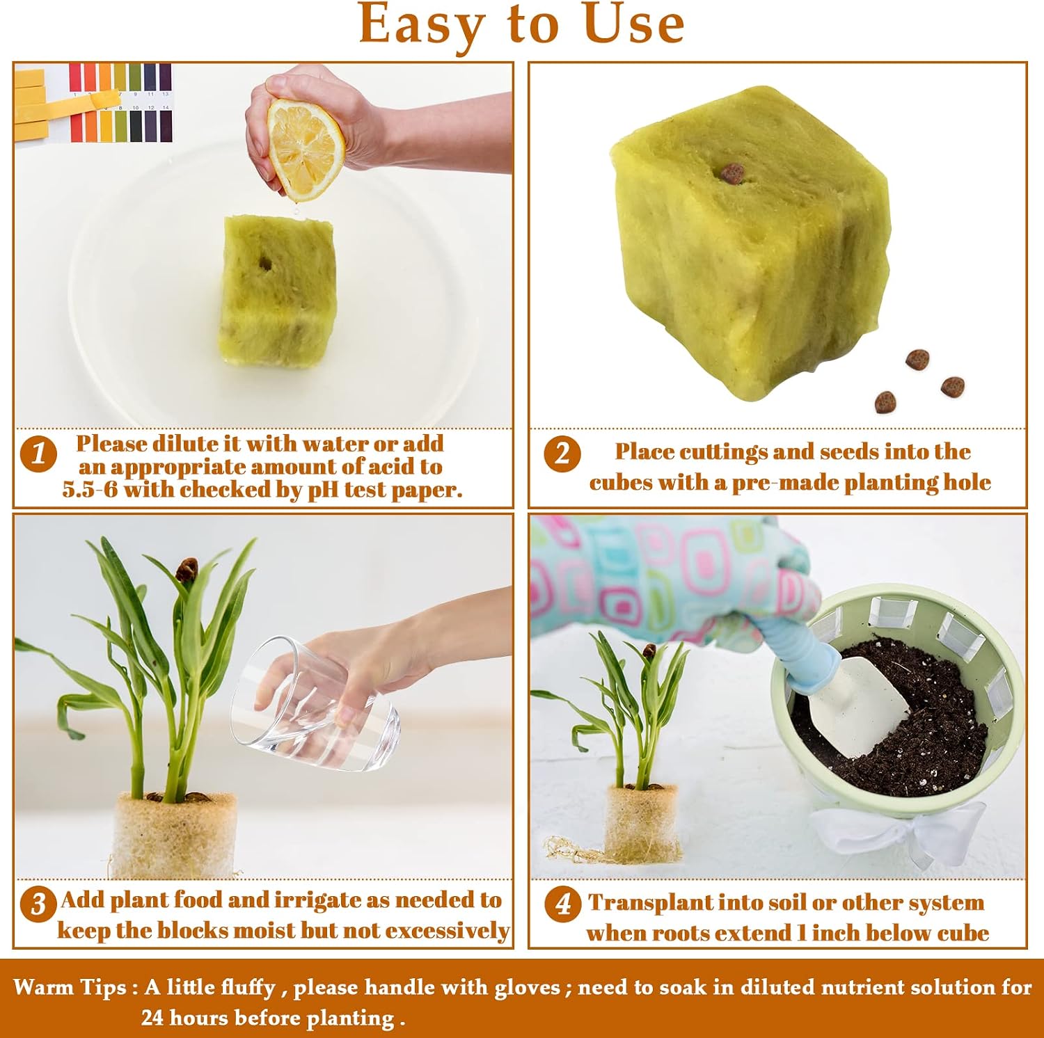 1 Inch Rockwool Cubes Seed Starter Plugs for Hydroponics, 200 Plugs | Promotes Germination Rate & Root Growth