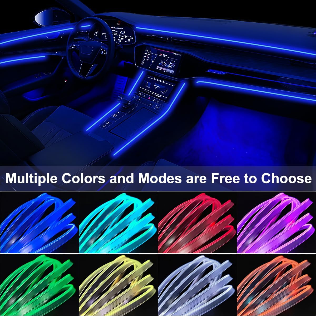 Interior Car LED Strip Lights APP Control, 5 in 1 RGB 16 Million Colors Ambient Lighting Kit with 236 inches Fiber