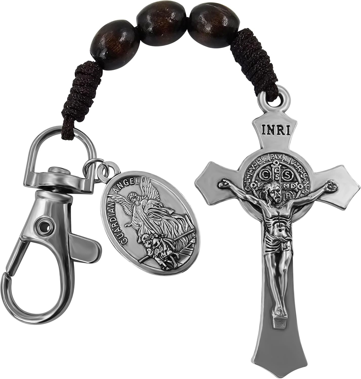 Catholic Rosary Keychain for Car St Benedict Cross Saint Michael