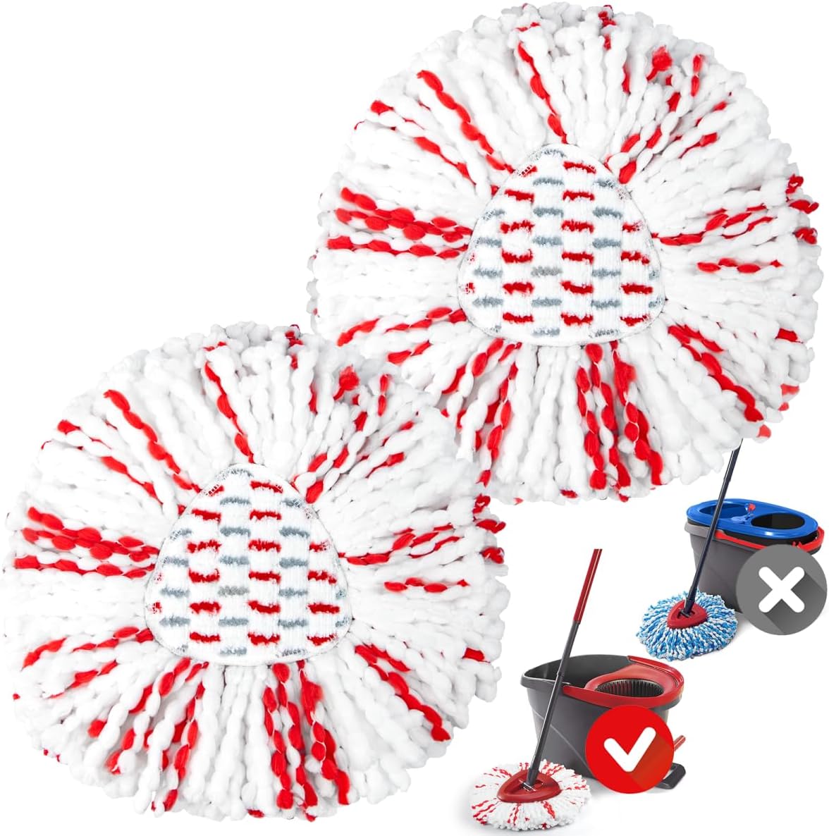 Spin Mop Replacement Heads Compatible with O-Cedar EasyWring 1-Tank System - Microfiber Mop Head Refills for Deep